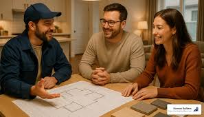 Homeowner meeting with contractor to discuss renovation plans